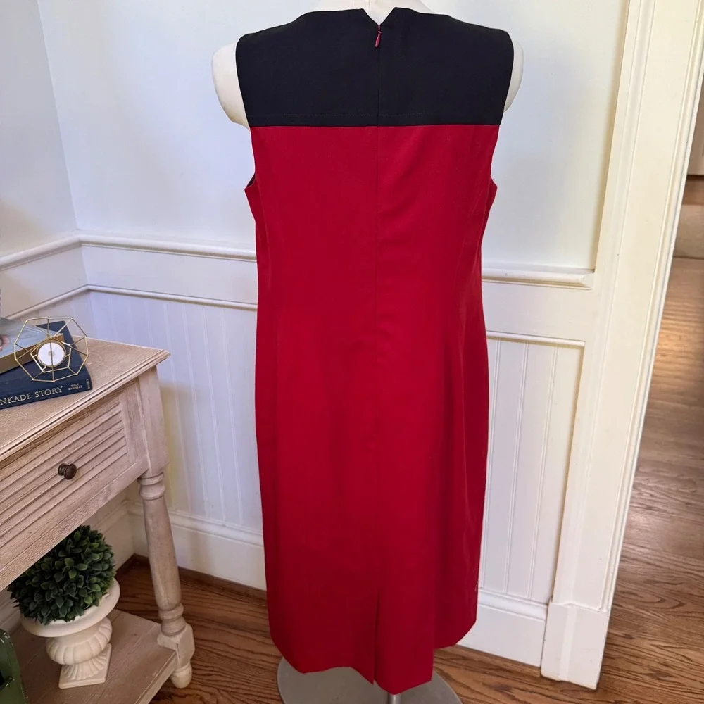 Pendleton Red Black Colorblock Virgin Wool Sheath Dress Sleeveless Size 12 USA - Picture 3 of 7